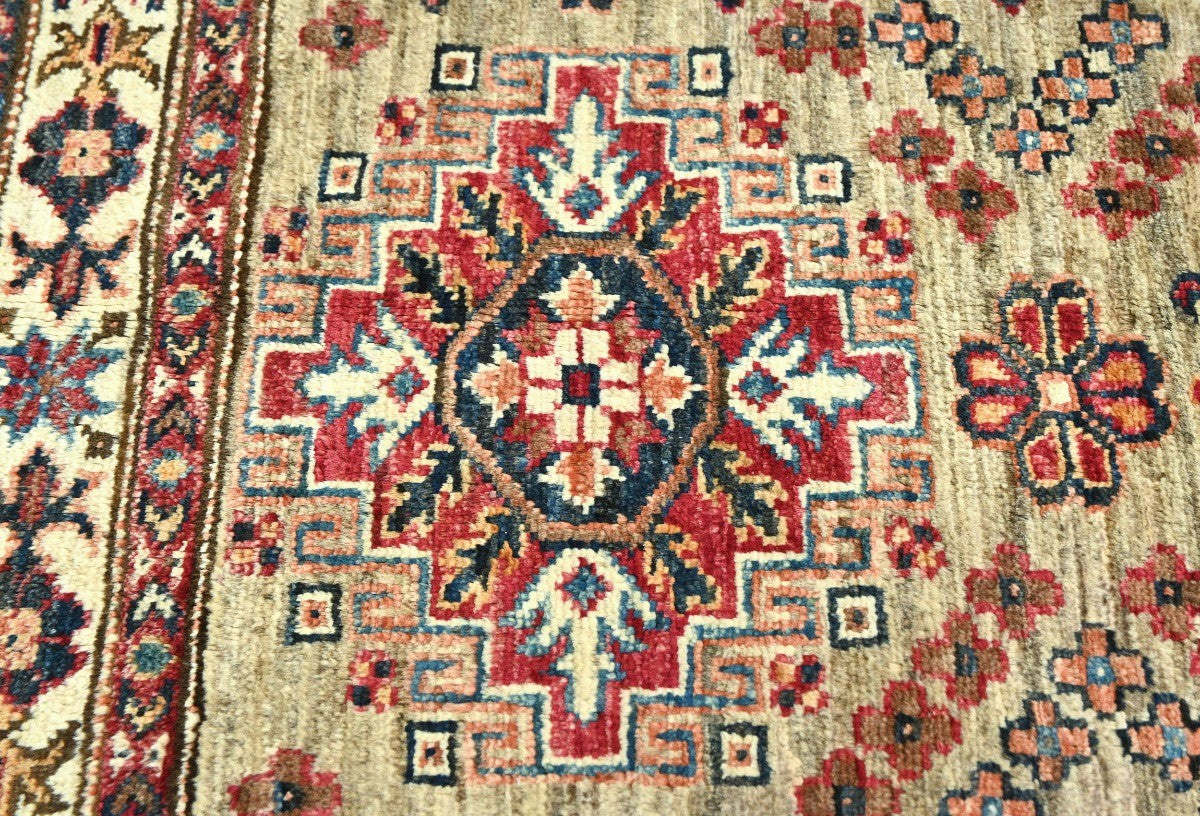 Tribal Geometric Kazak Oriental Rug Small Farmhouse Bedroom Carpet 3X4 ft