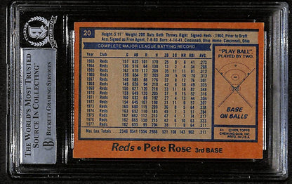 1978 Topps Pete Rose Signed/Autographed Card #20 Reds Bas/Beckett 197093