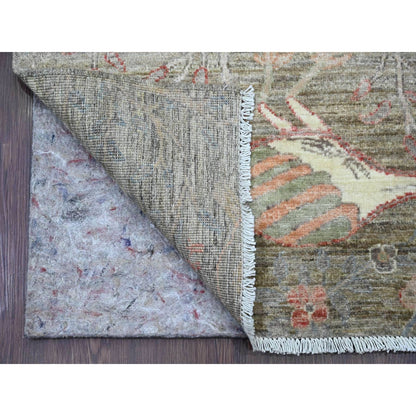 2'9"X15'9" Brown Hand Knotted Peshawar Birds Design Soft Wool Runner Rug