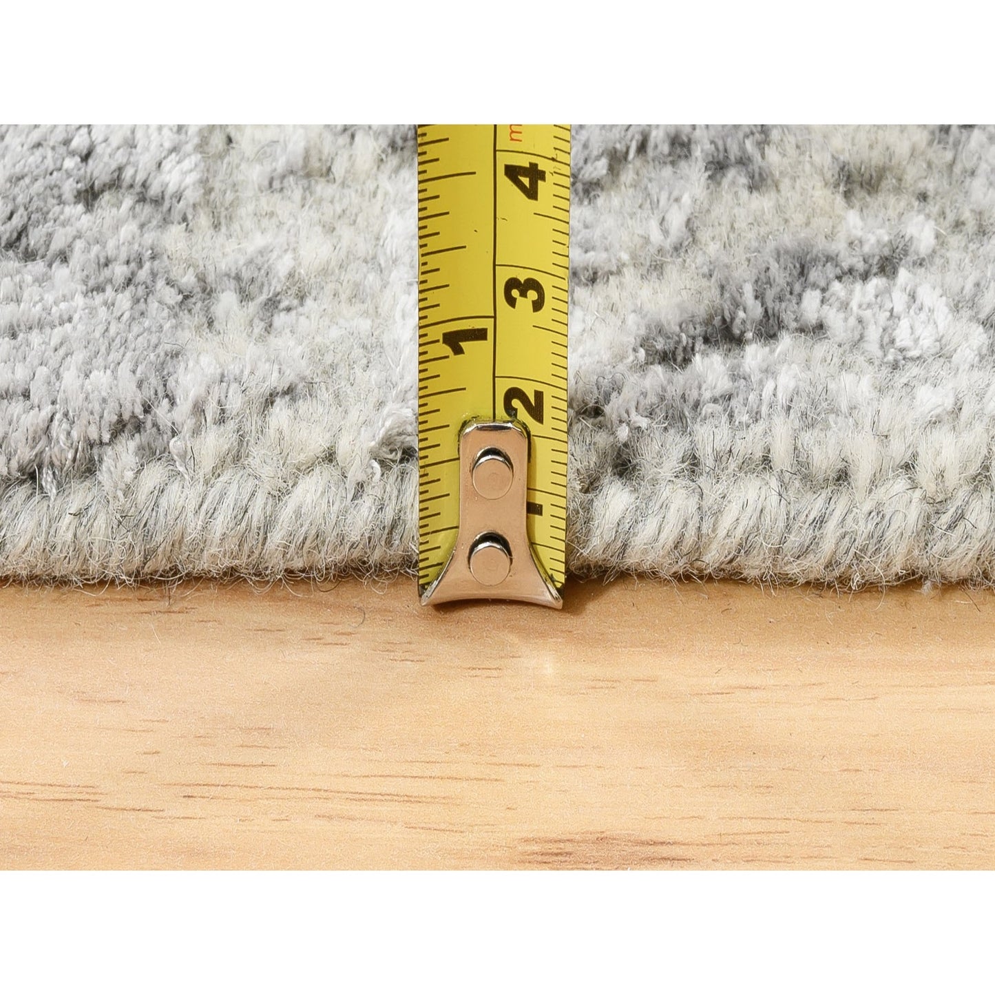 2'6"X12'1" Hand Loomed Fine Jacquard Gray Modern Wool And Silk Runner Rug
