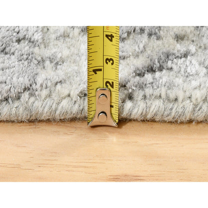 2'6"X12'1" Hand Loomed Fine Jacquard Gray Modern Wool And Silk Runner Rug
