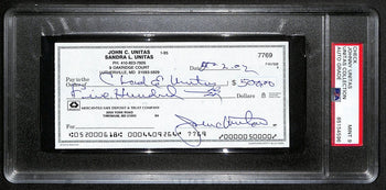 Johnny Unitas Signed 5/2/02 Check Psa/Dna Mint 9 188665