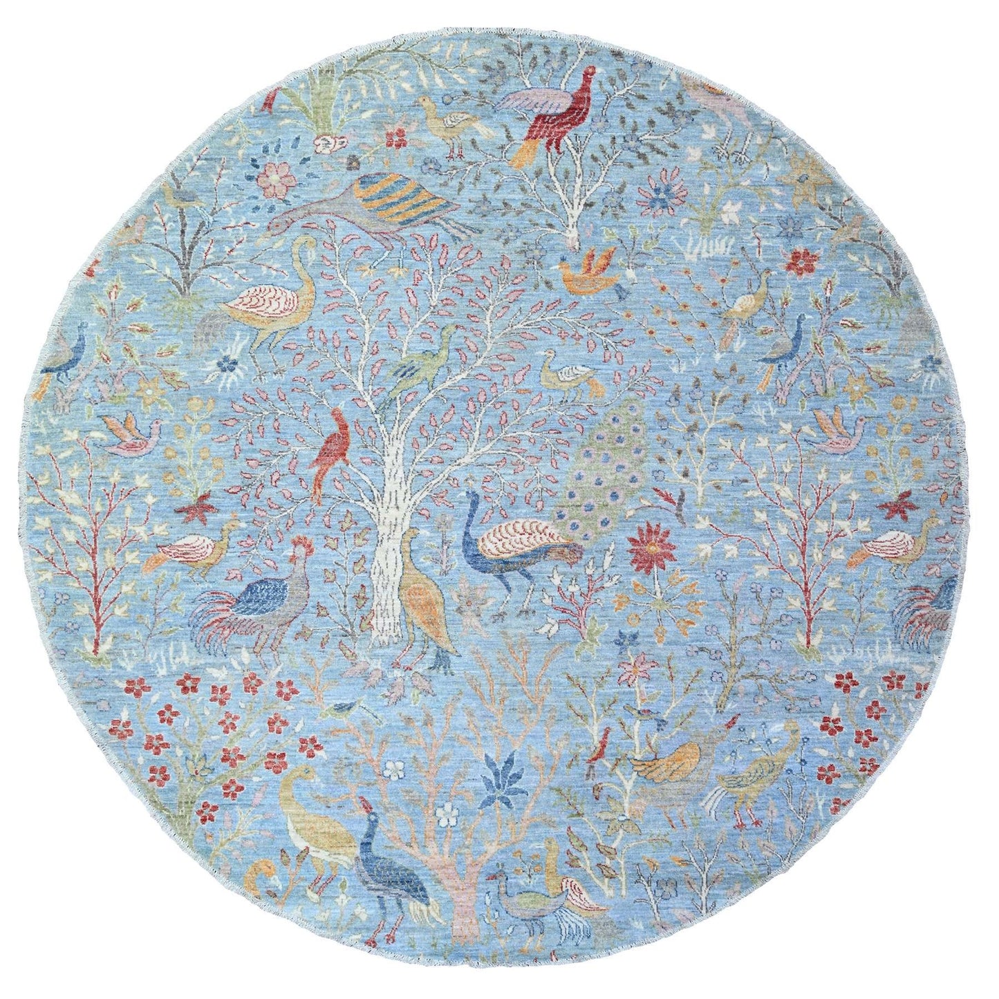 8'3"X8'3" Blue Afghan Peshawar Organic Wool Hand Knotted Round Rug
