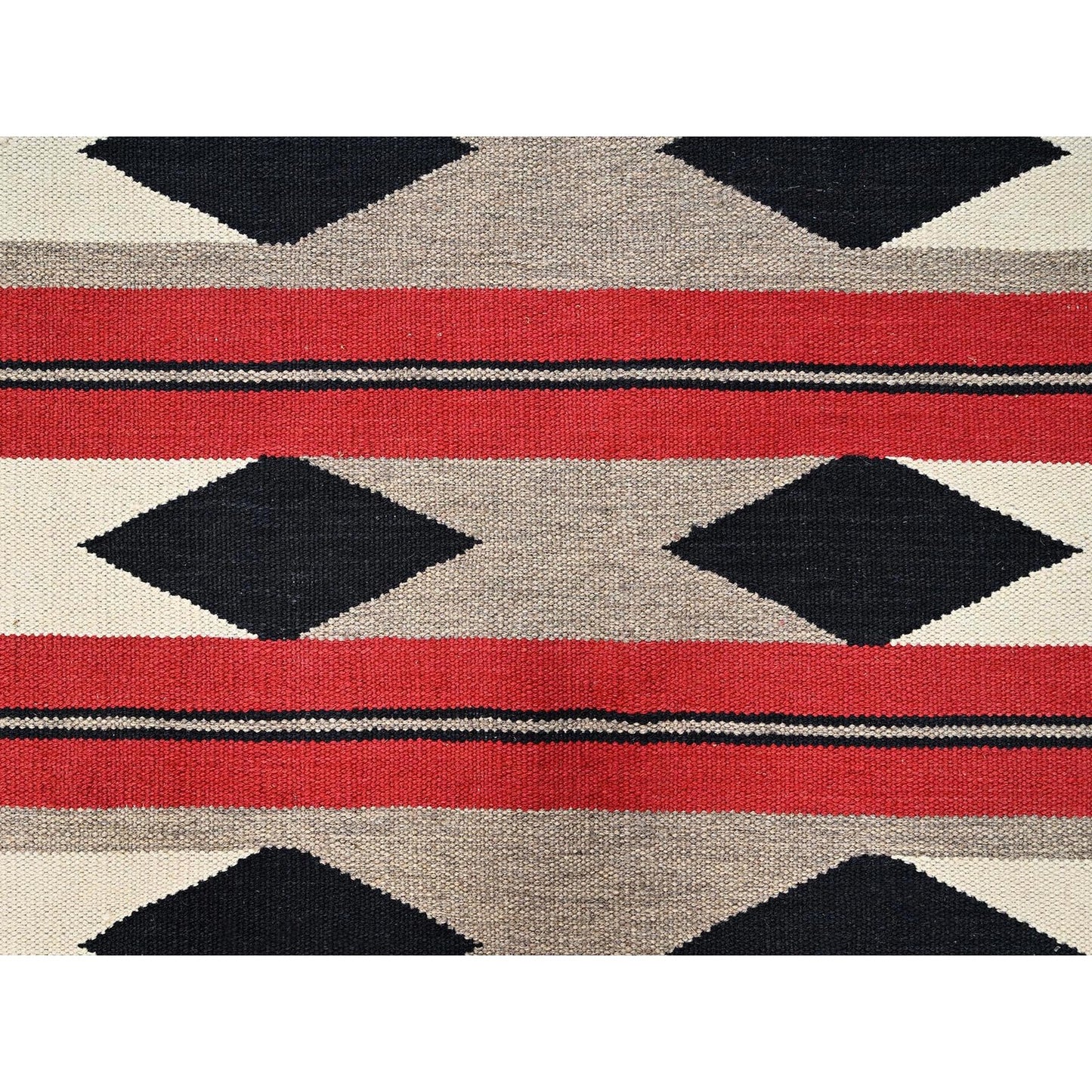 5'2"X7' Brown Pure Wool Rug American Geometric Design Flat Weave Hand Woven