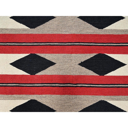 5'2"X7' Brown Pure Wool Rug American Geometric Design Flat Weave Hand Woven