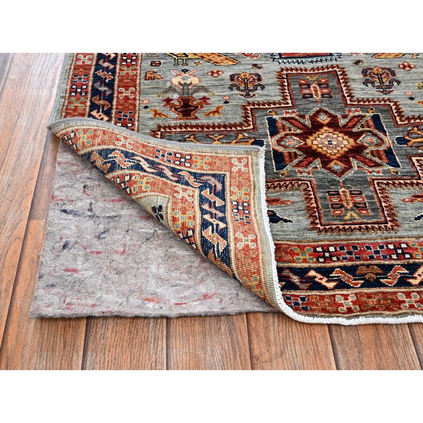 3'X5' Gray Hand Knotted Rug All Wool Armenian Inspired Caucasian Design