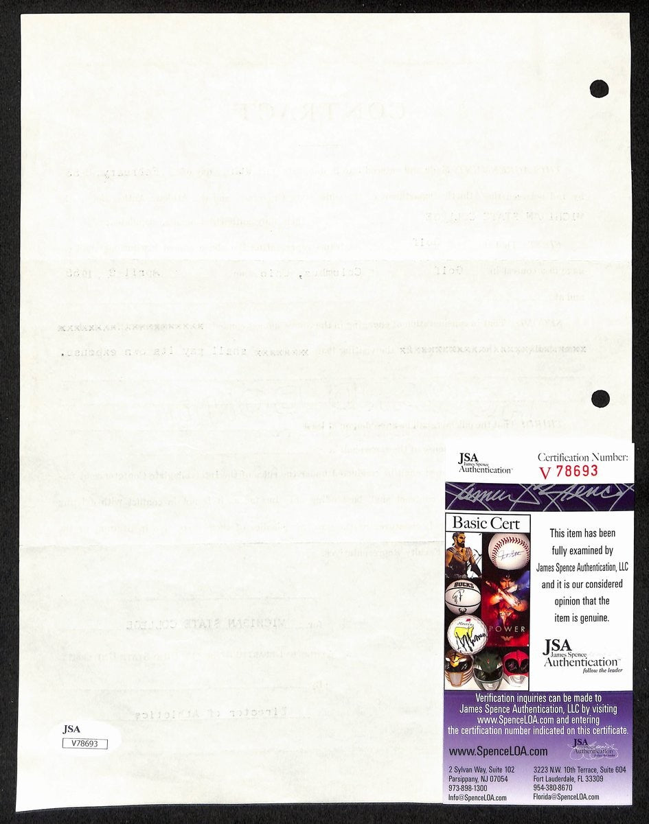 Michigan State Head Coach Biggie Munn Signed Auto Contract JSA BA199641