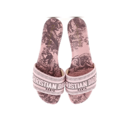 Christian Dior Women'S Dway Flat Sandals Embroidered Canvas