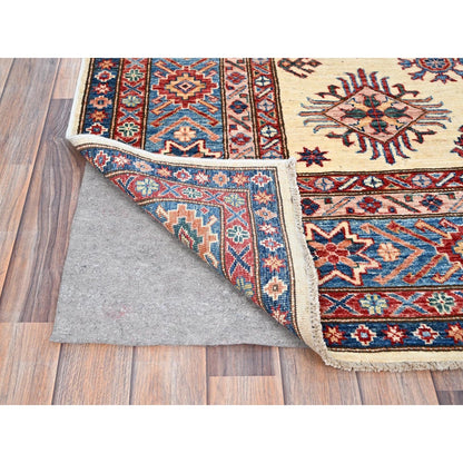 6'X9'3" Heron White Wool Hand Knotted Super Kazak Geometric Oriental Rug