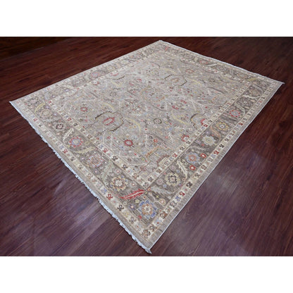 8'X9'9" Brown Peshawar Heris All Over Design Pure Wool Hand Knotted Rug