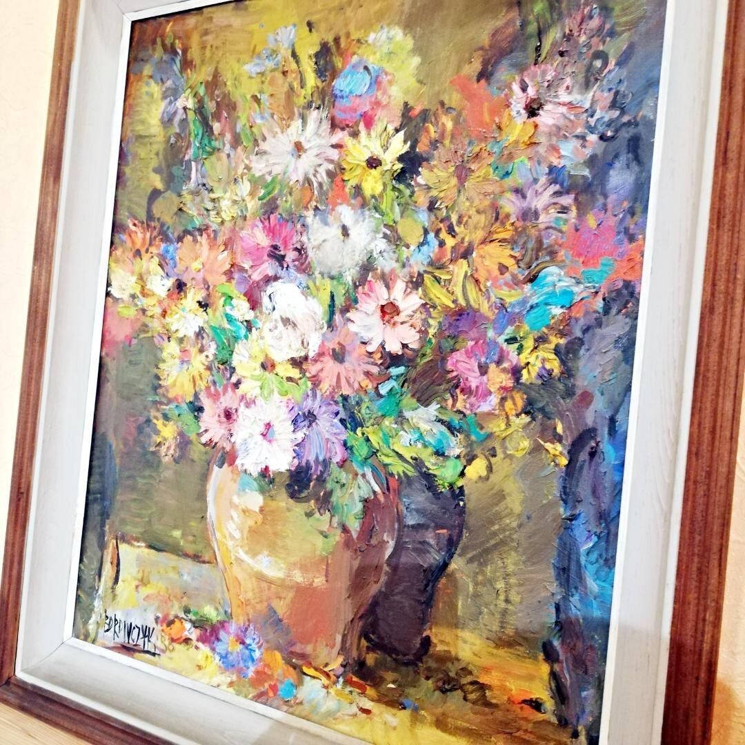 Wlodzimierz Borowczyk Polish Art Original Oil On Canvas Signed Still Life Flower