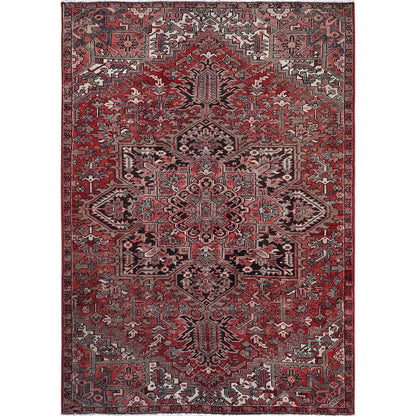 7'6"X10'7" Red Vintage Zoroastrian Heris Wool Hand Knotted Shaved Low Rug