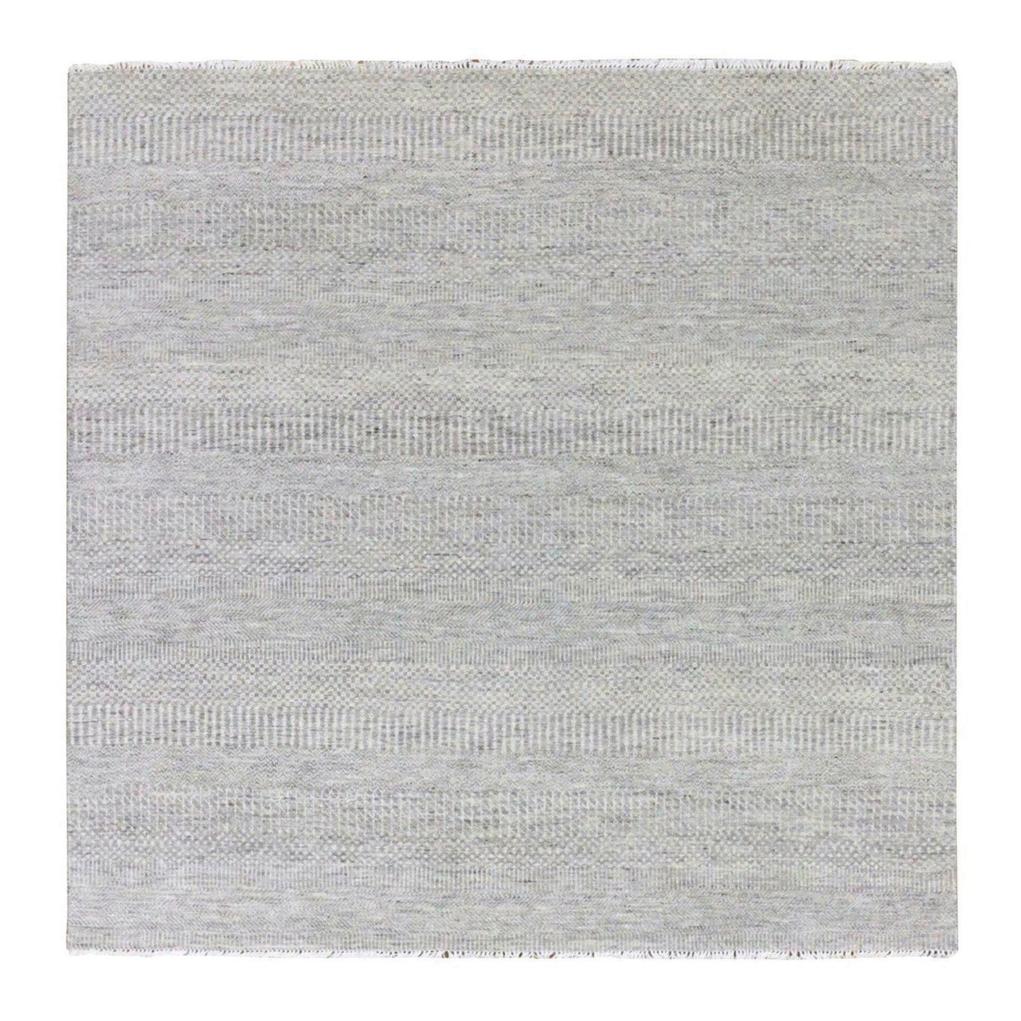 6'X6' Dark Gray Modern Grass Design Undyed Wool Hand Knotted Oriental Rug
