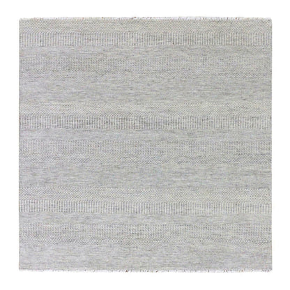 6'X6' Dark Gray Modern Grass Design Undyed Wool Hand Knotted Oriental Rug