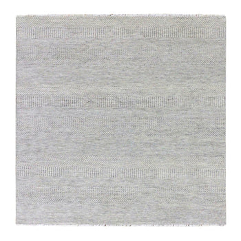 6'X6' Dark Gray Modern Grass Design Undyed Wool Hand Knotted Oriental Rug