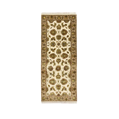 2'6"X6'2" White Rajasthan Leaf Design Hand Knotted Wool & Silk Runner Rug