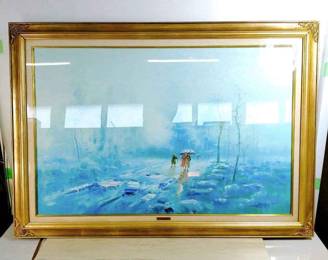 Blue Impressionist Art Rainy Landscape Oil Painting by Alfredo Candela