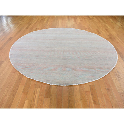 8'X8' Salmon Grass Design Wool And Silk Hand Knotted Round Oriental Rug