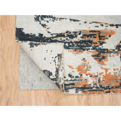 9'3"X11'9" Black Abstract With Curvilinear Motif Hand Knotted Modern Rug