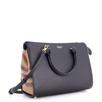 Burberry Banwell Tote Leather And House Check Canvas Small