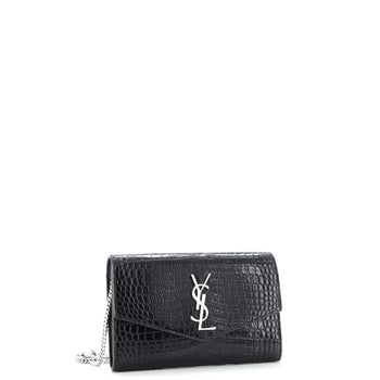 Saint Laurent Uptown Chain Wallet Crocodile Embossed Leather