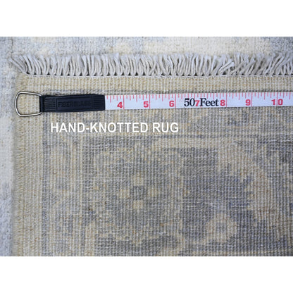 4'1"X5'8" Ivory White Wash Peshawar Faded Colors Wool Hand Knotted Rug