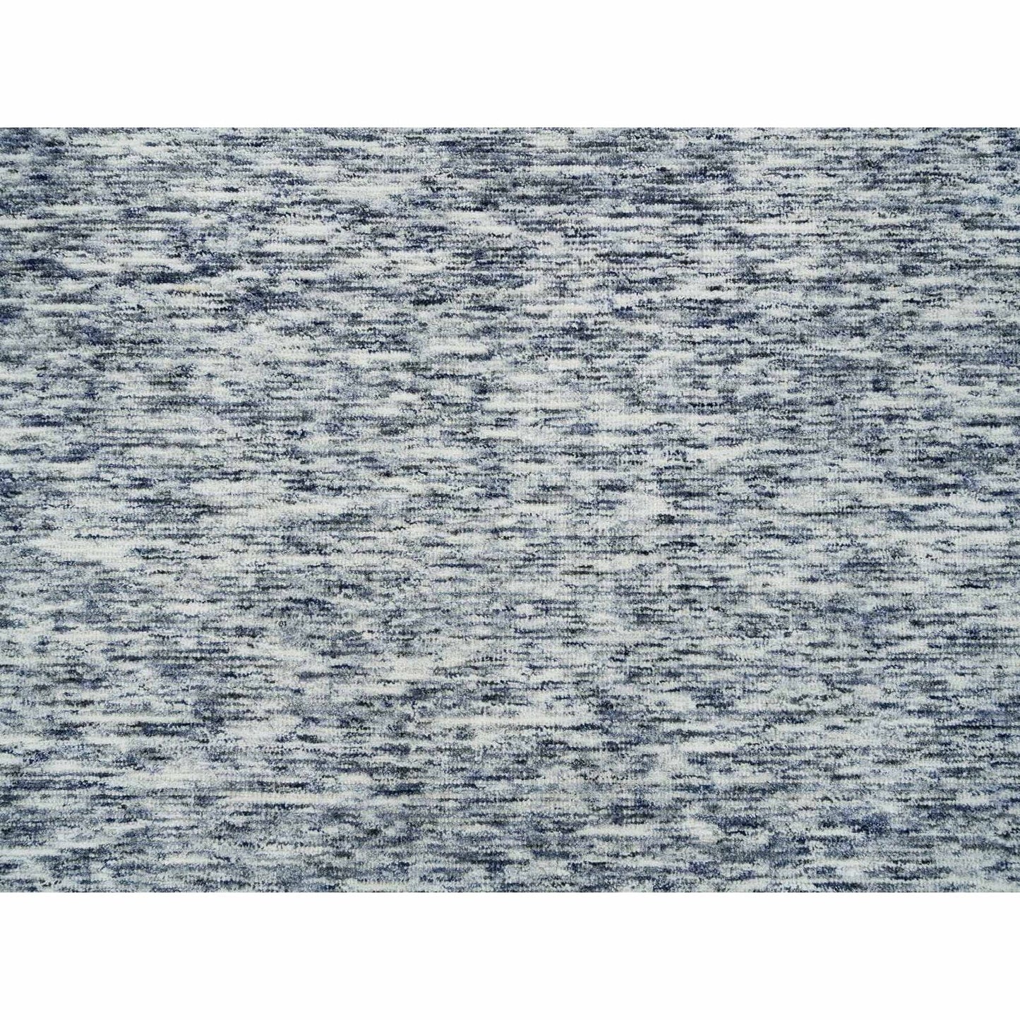 12'X12' Blue Modern Striae Design Pure Wool Hand Loomed Round Rug