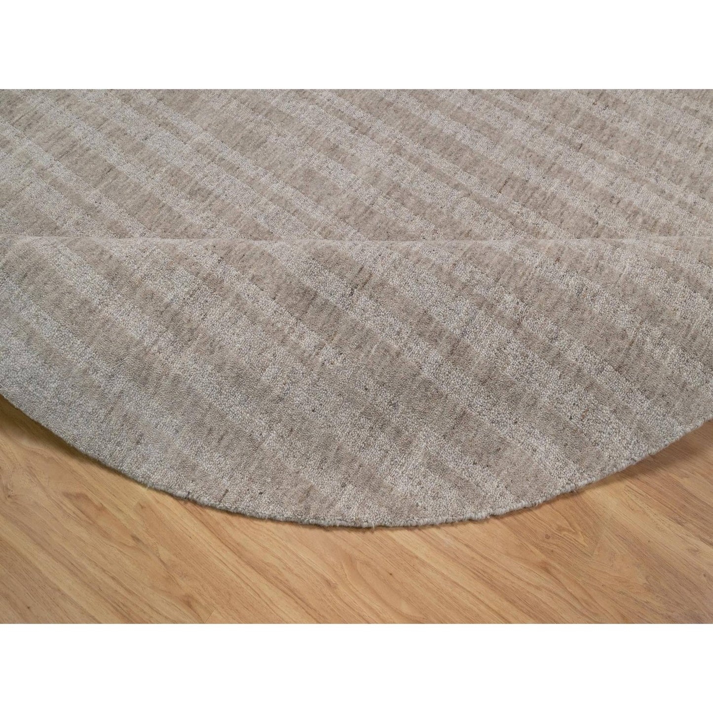 8'X8' Beaver Brown Stripes Design Hand Loomed Natural Wool Round Rug