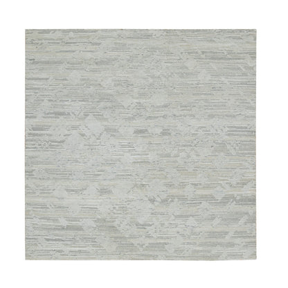 6'1"X6'2" Ivory Modern Design Undyed Natural Wool Hand Knotted Square Rug
