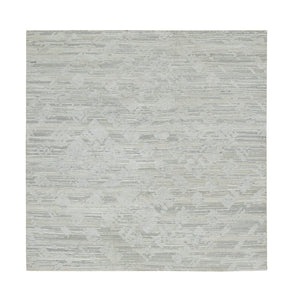6'1"X6'2" Ivory Modern Design Undyed Natural Wool Hand Knotted Square Rug