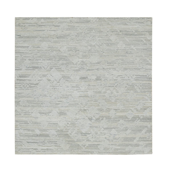 6'1"X6'2" Ivory Modern Design Undyed Natural Wool Hand Knotted Square Rug