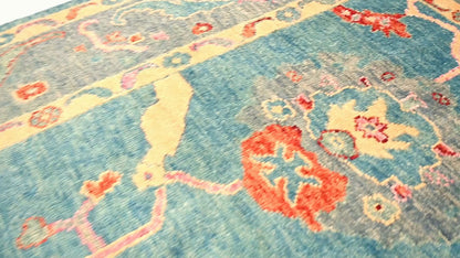 Handmade Muted Blue Floral Oushak Chobi Oriental