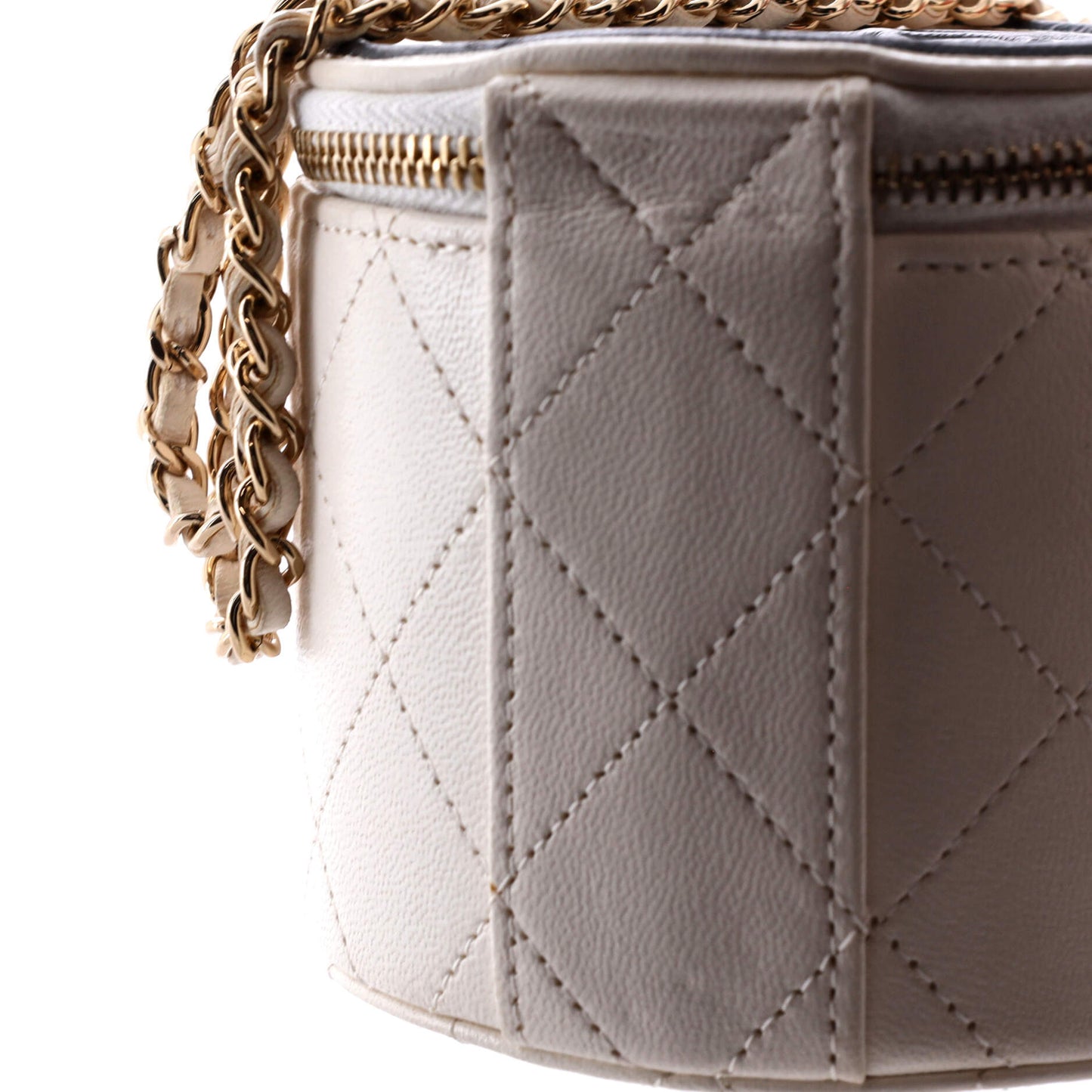 Chanel Cc Round Vanity Case With Chain Quilted Lambskin Mini