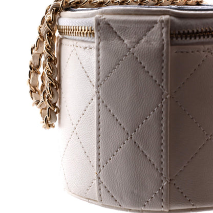 Chanel Cc Round Vanity Case With Chain Quilted Lambskin Mini