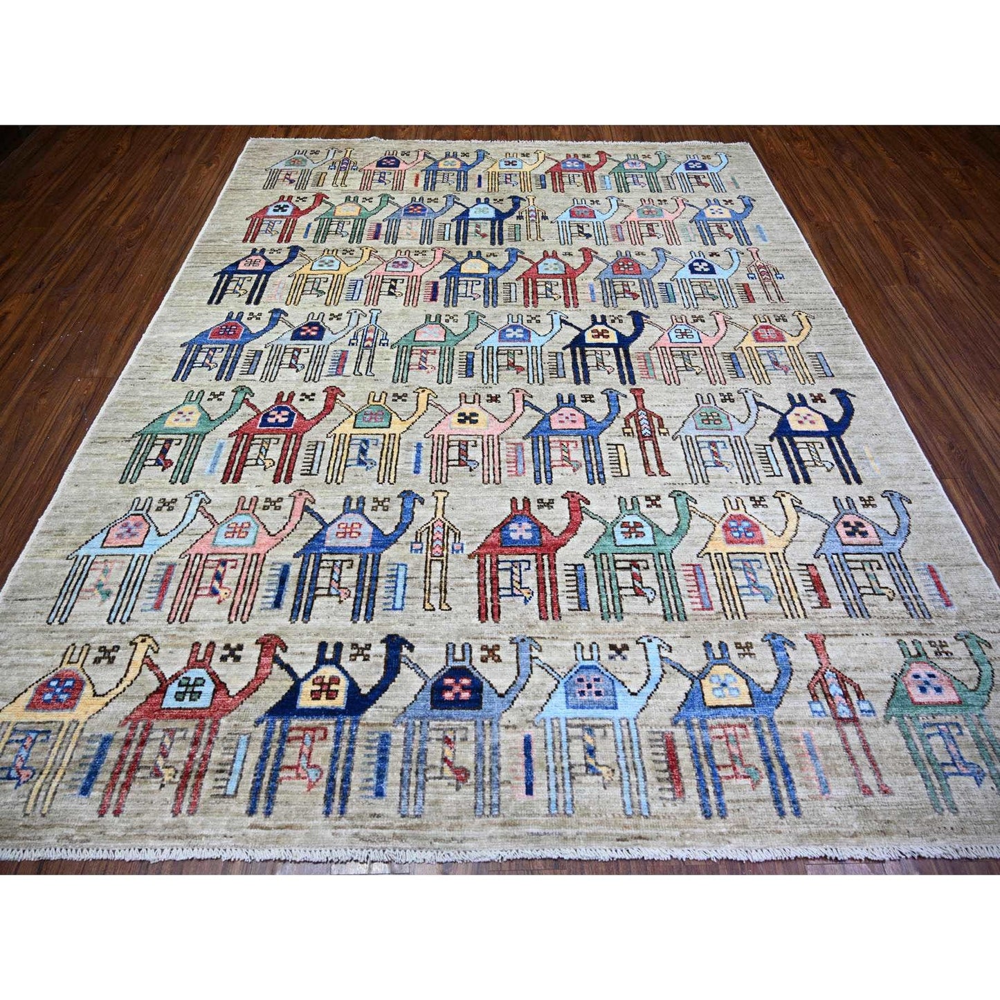 8'2"X9'9" Beige Anatolian Village Inspired Wool Hand Knotted Rug