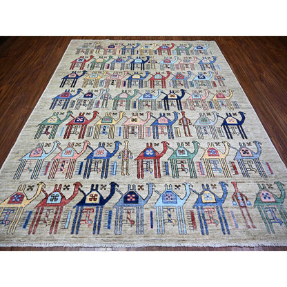 8'2"X9'9" Beige Anatolian Village Inspired Wool Hand Knotted Rug