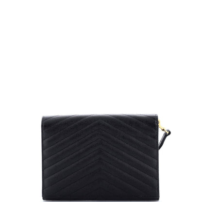 Saint Laurent Classic Monogram Envelope Wristlet Clutch Matelasse Chevron