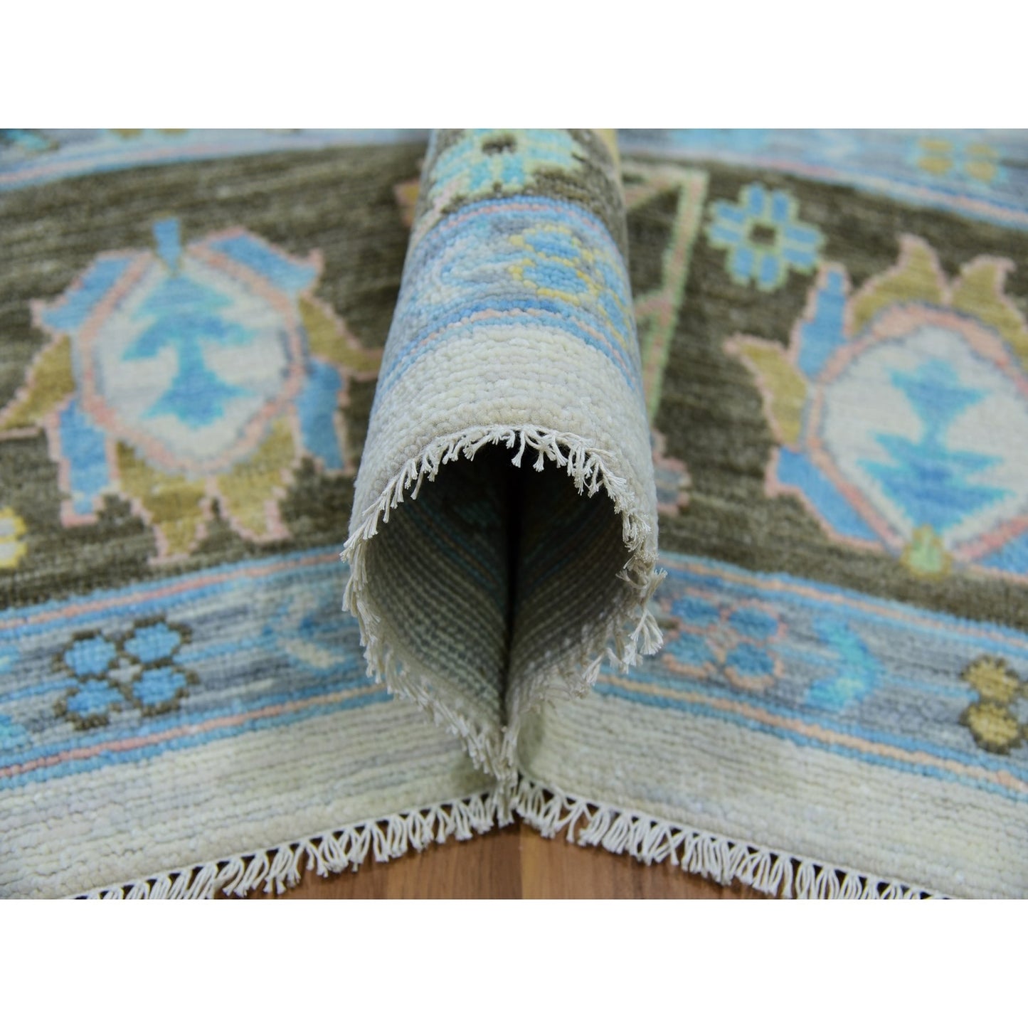 10'2"X14'1" Lace Ivory Oushak Weave And Design Pure Wool Hand Knotted Rug