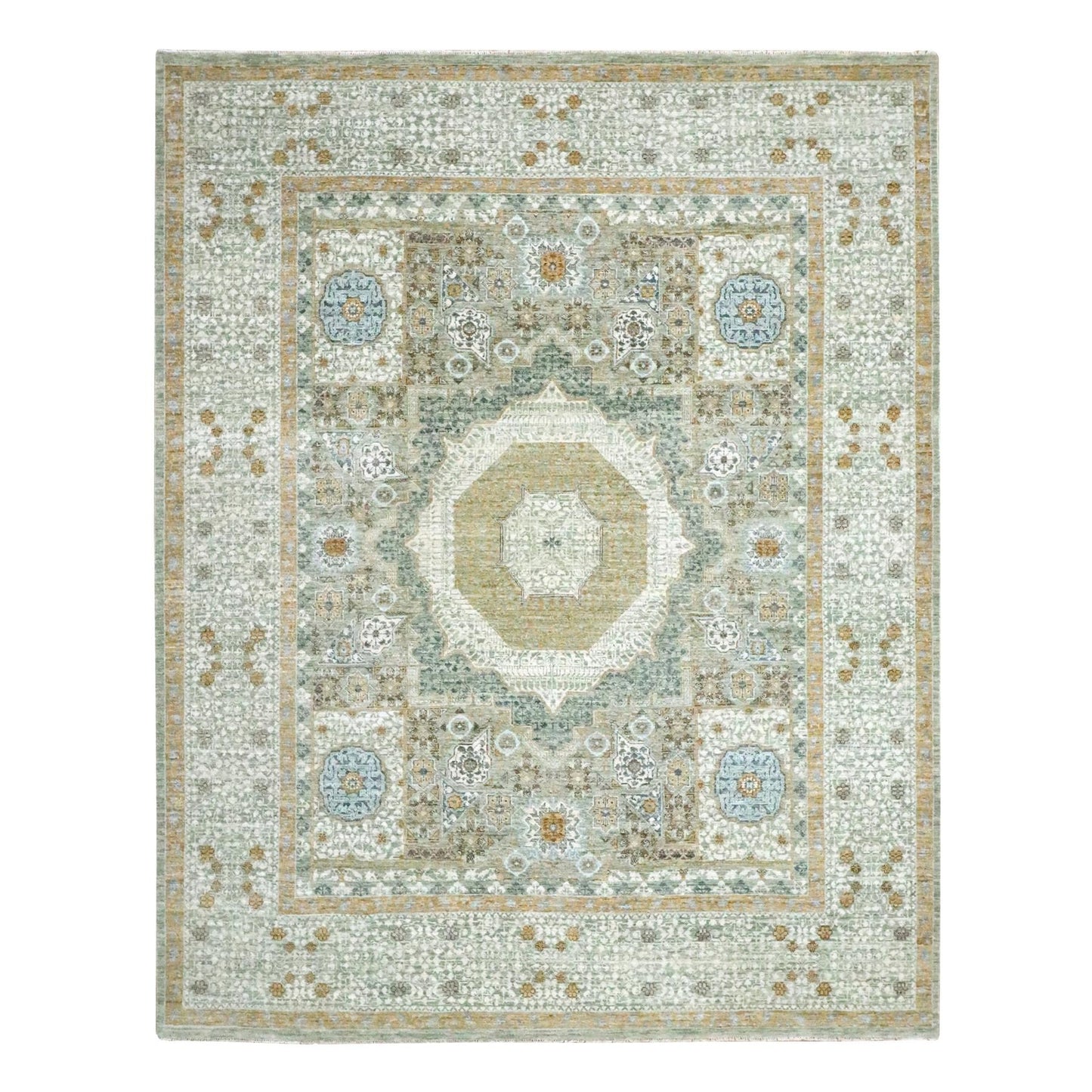 8'2"X10'4" Pistachio Green Mamluk Design Wool Hand Knotted Oriental Rug