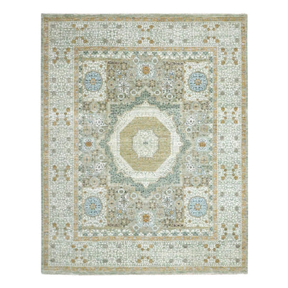 8'2"X10'4" Pistachio Green Mamluk Design Wool Hand Knotted Oriental Rug