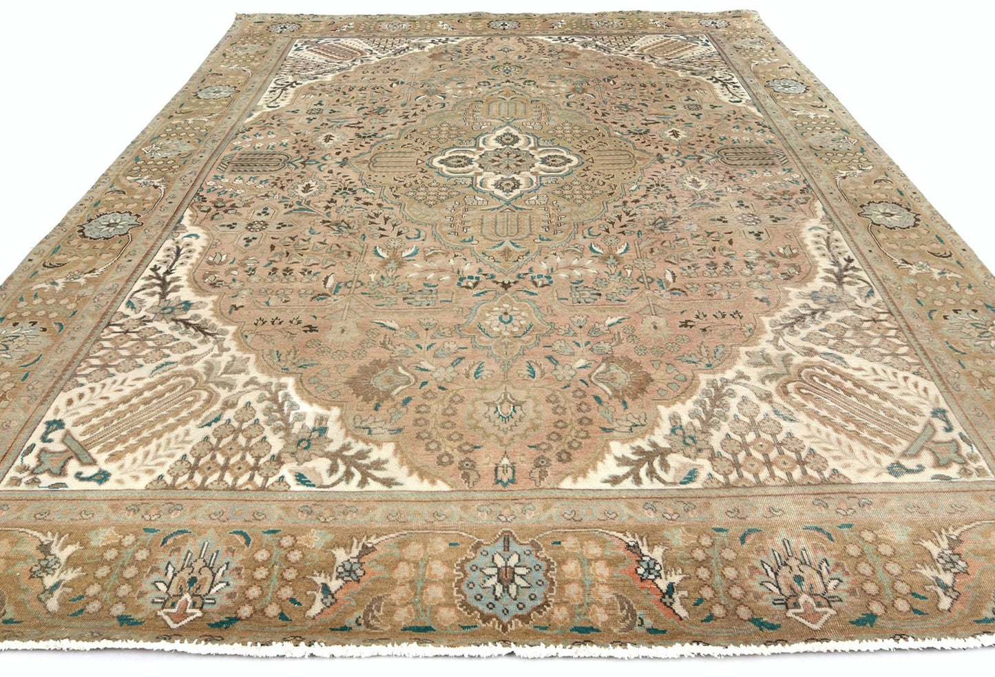 Antique 10X13 Distressed Vintage Oriental Rug Muted Floral Carpet Living Room