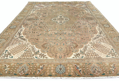 Antique 10X13 Distressed Vintage Oriental Rug Muted Floral Carpet Living Room