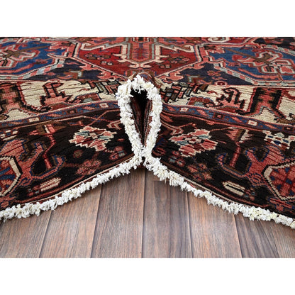 8'4"X10'2" Blush Red Vintage Zoroastrian Heris Hand Knotted Pure Wool Rug