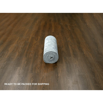 2'9"X19'9" Gray Abstract Design Wool And Silk Hand Knotted Xl Runner Rug