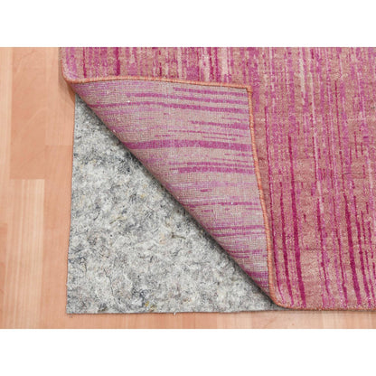 2'6"X10'1" Pink Vertical Ombre Design Wool Hand Knotted Runner Rug