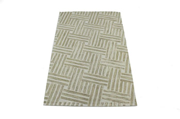Hand-Knotted Tan Geometric Wool Area Rug Modern