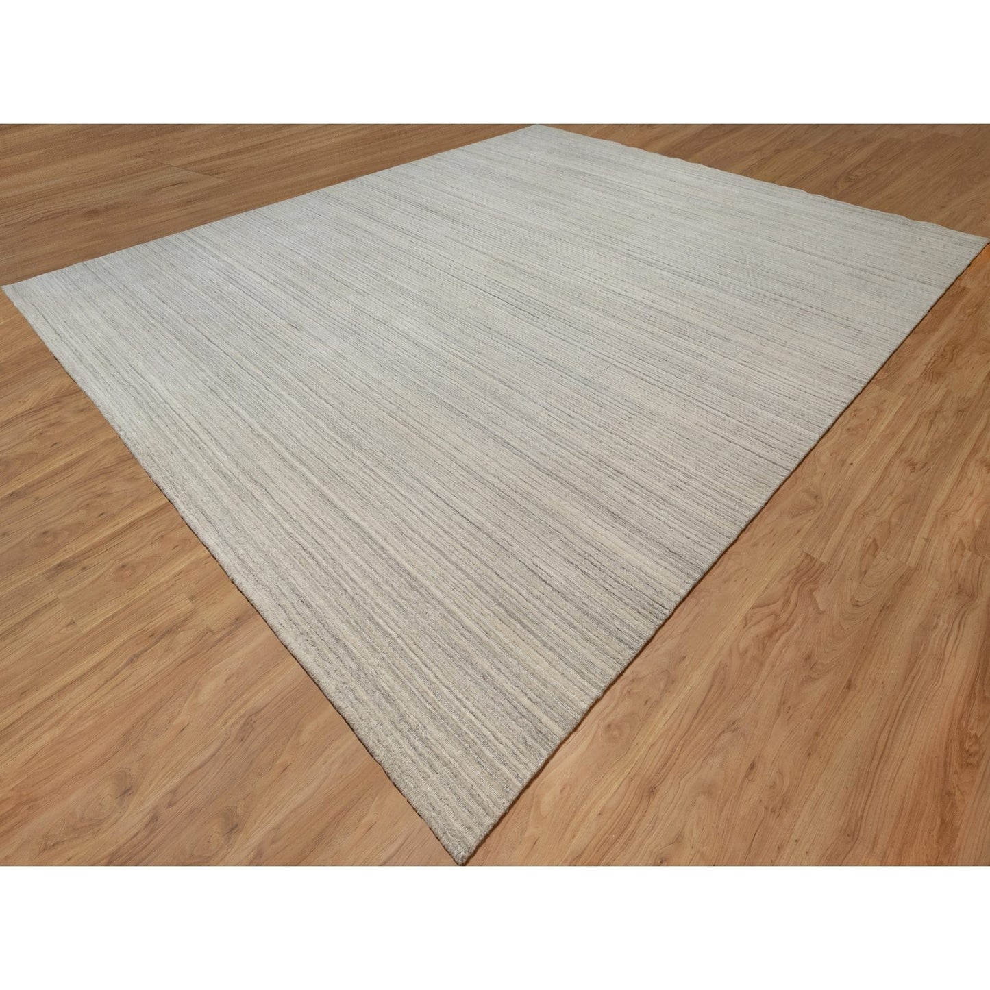 12'X14'9" Beige Plain Modern Design Hand Loomed Undyed Wool Oversized Rug