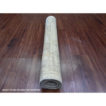 2'10"X5'10" Gray Angora Oushak Leaf Design Wool Hand Knotted Runner Rug