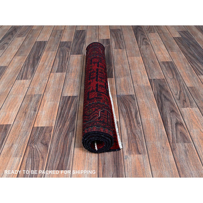 2'8"X4' Red Afghan Khamyab Geometric Design Hand Knotted Wool Sample Rug