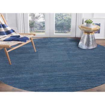 8'X8' Blue Modern Design Soft And Plush Wool Hand Loomed Round Rug